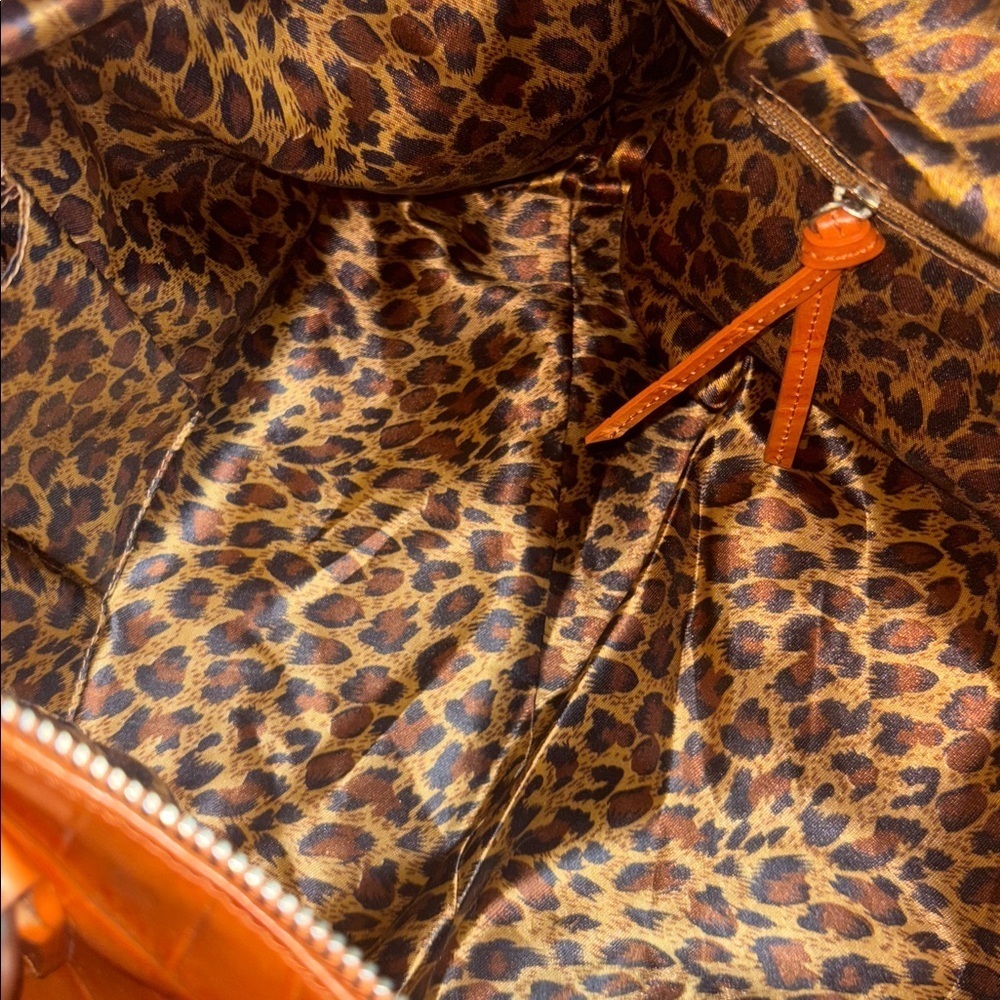 Harley-Davidson Y2K Orange Crocodile Print Genuine Leather Slouchy Bag Handbag - Picture 5 of 7